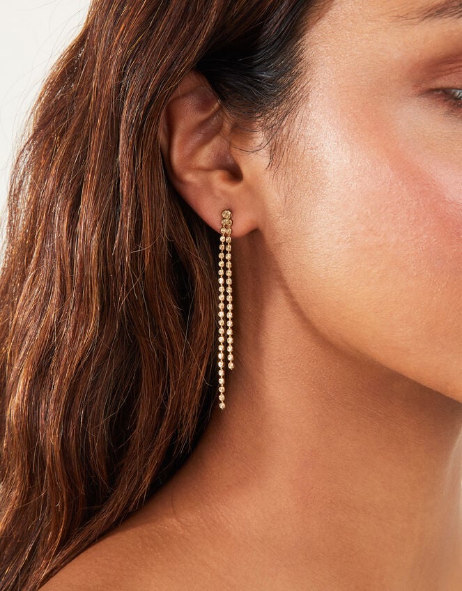 14ct Gold-Plated Diamond Cut Long Chain Earrings, , large