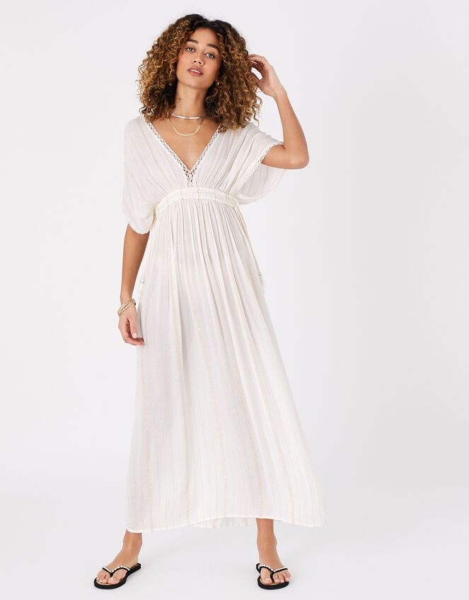 Metallic Maxi Kaftan Dress, Cream (CREAM), large