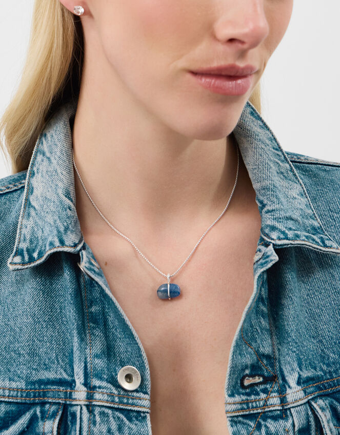 Sterling Silver-Plated Blue Quartz Pendant Necklace, , large