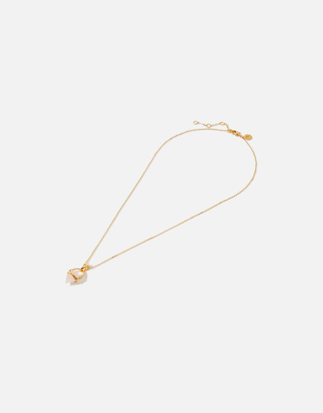 Gold-Plated Rose Quartz Diamond Pendant Necklace, , large