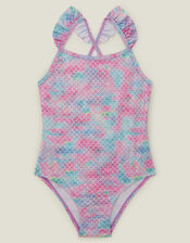 Girls Frilly Mermaid Swimsuit, Multi (PASTEL MULTI), large