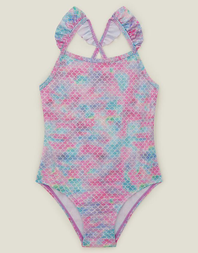 Girls Frilly Mermaid Swimsuit, Multi (PASTEL MULTI), large