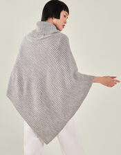 Roll Neck Rib Knit Poncho, , large