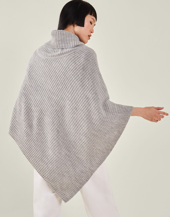 Roll Neck Rib Knit Poncho, , large