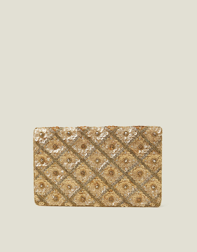Metallic Embellished Clutch Bag, Gold (GOLD), large