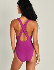 Crinkle Cross-Strap Swimsuit, Purple (PURPLE), large