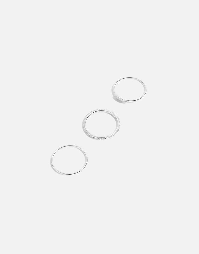 Sterling Silver Leaf Ring Set of Three, Silver (ST SILVER), large