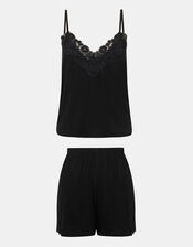 Lace Trim Short Pyjamas Set, Black (BLACK), large