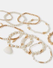 10-Pack Sealife Charm Pearl Stretch Bracelets, , large
