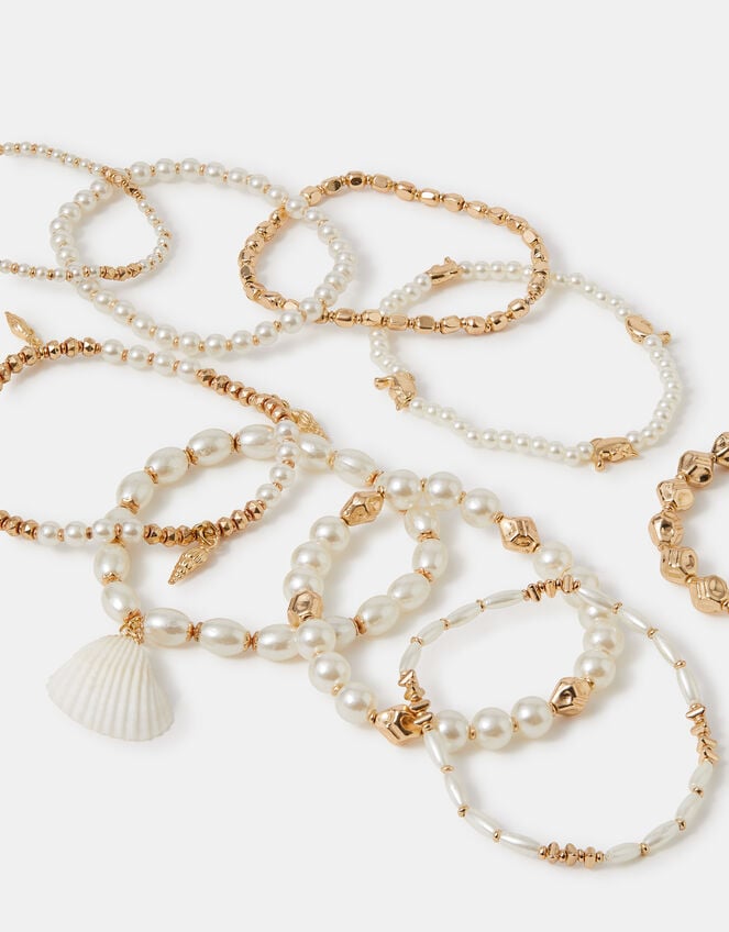 10-Pack Sealife Charm Pearl Stretch Bracelets, , large