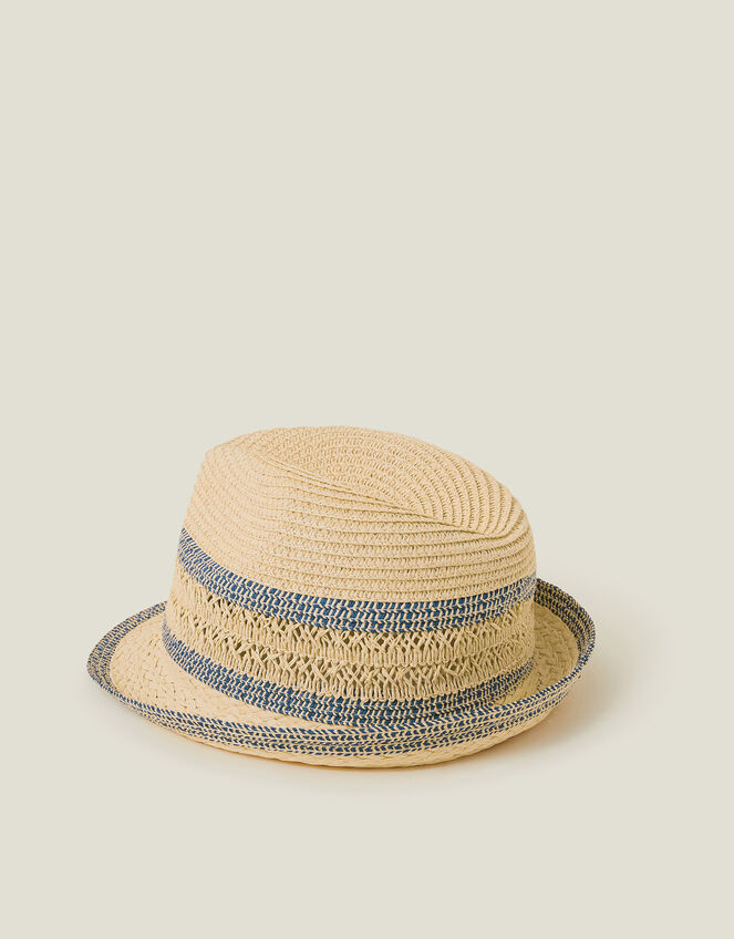 Woven Straw Trilby Hat, , large
