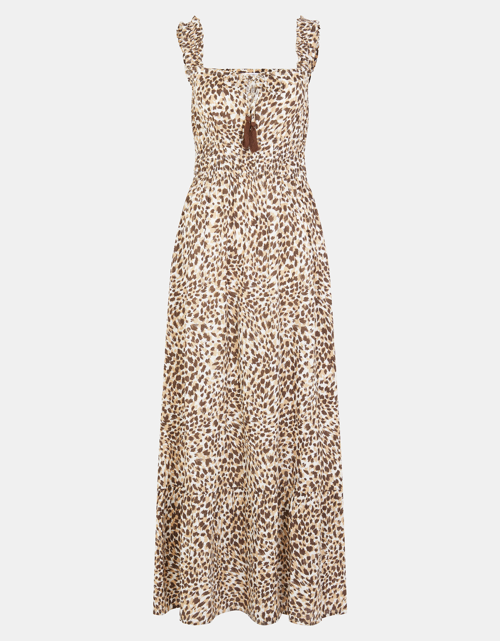 Sleeveless Leopard Print Midi Dress, Brown (BROWN), large