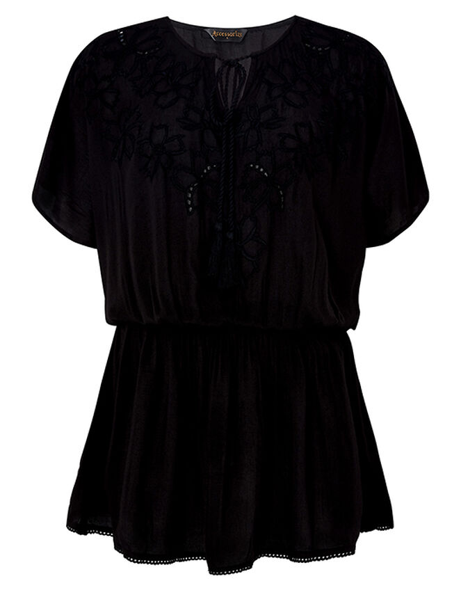 Kerina Cutwork Embroidered Kaftan, Black (BLACK), large