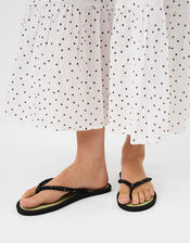 Beaded Seagrass Flip Flops, Black (BLACK), large