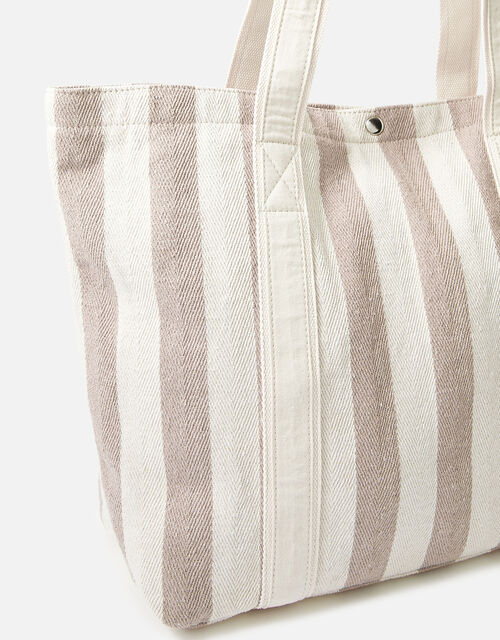 Stripe Shopper Bag, Camel (BEIGE), large