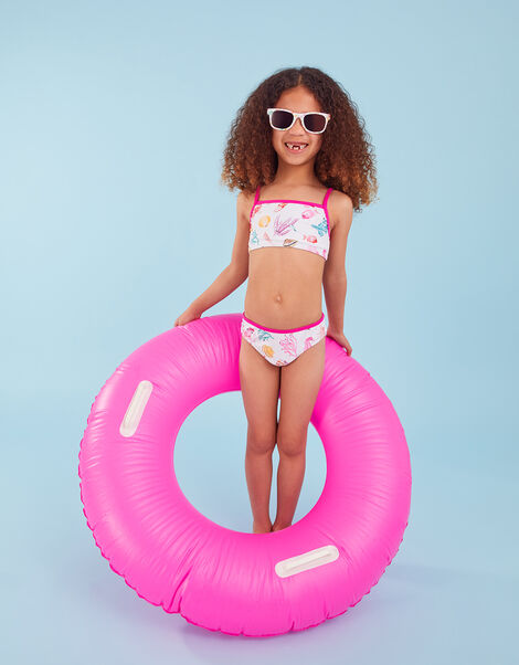 Girls Shell and Fish Print Bikini Set with Recycled Polyester, Multi (PASTEL-MULTI), large