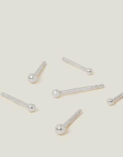 3-Pack Sterling Silver Ball Stud Earrings, , large