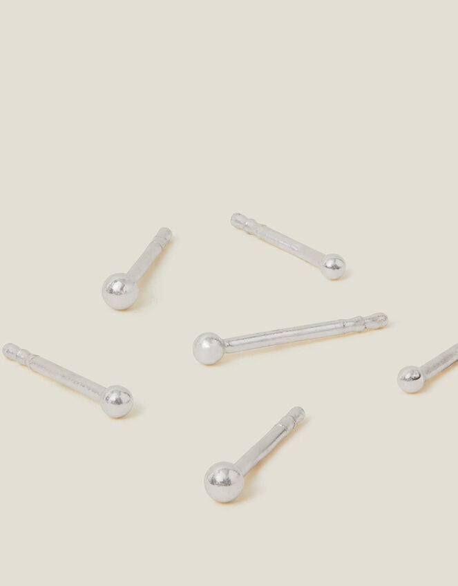 3-Pack Sterling Silver Ball Stud Earrings, , large