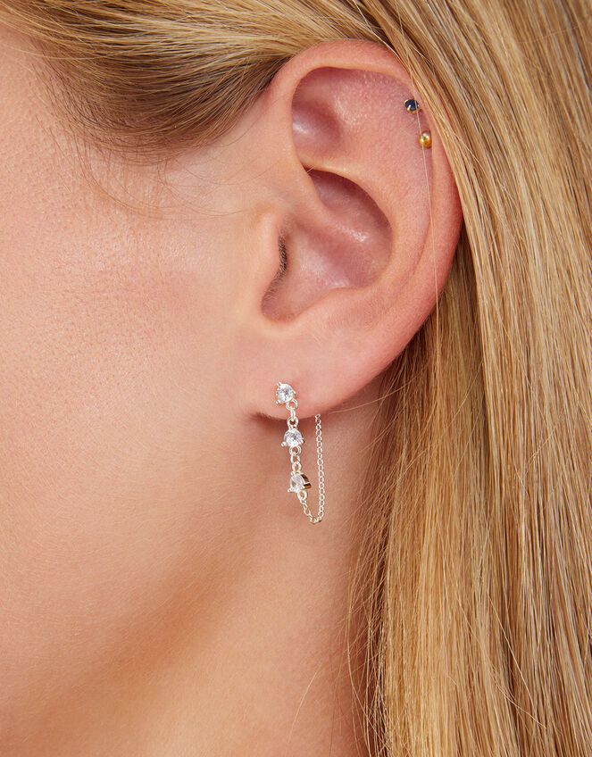 Sterling Silver Sparkle Chain Earrings , , large