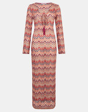 Long Sleeve Crochet Maxi Beach Dress, Red (RED), large