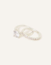 Sterling Silver-Plated Solitaire Rings Set of Two, White (ST CRYSTAL), large