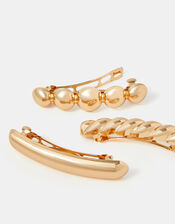 3-Pack Textured Barrette Hair Clips, , large