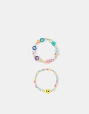 2-Pack Girls Happy Flower Beaded Bracelets, , large