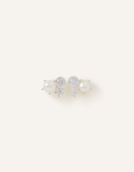 Sterling Silver-Plated Cluster Stud Earrings, , large