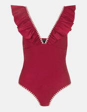 Ruffle Plunge Swimsuit, Red (RED), large