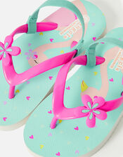 Girls Flamingo Flip Flops, Blue (AQUA), large
