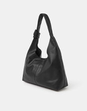 Slouchy Knot Leather Shoulder Bag, Black (BLACK), large