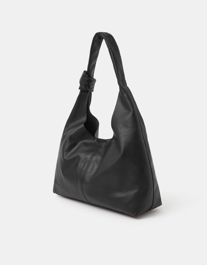 Slouchy Knot Leather Shoulder Bag, Black (BLACK), large