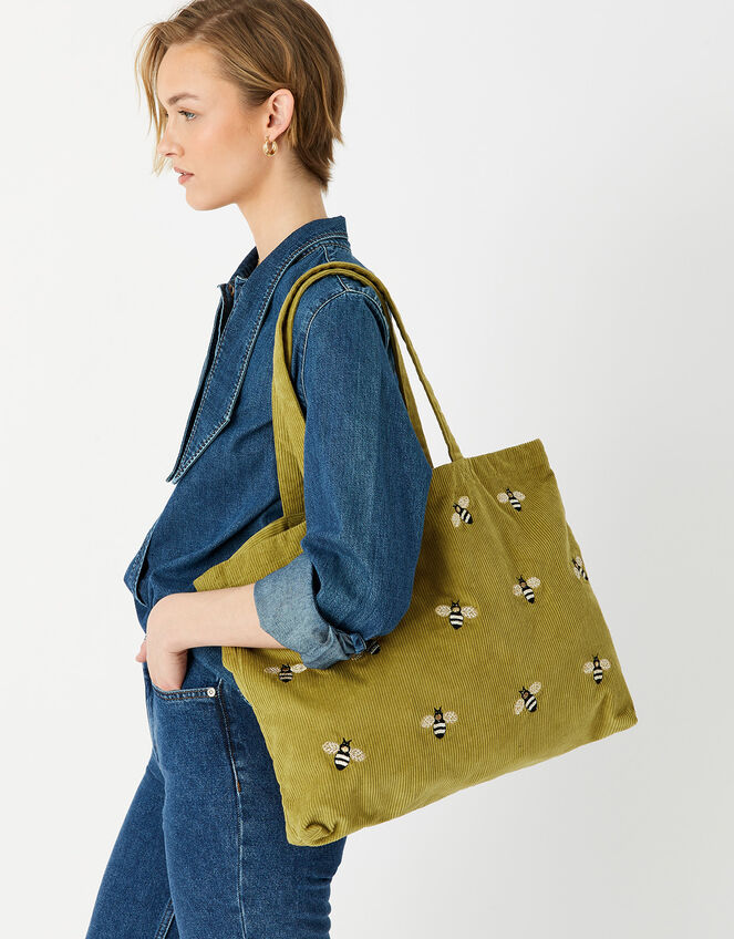Bee Embroidered Shopper Bag, , large