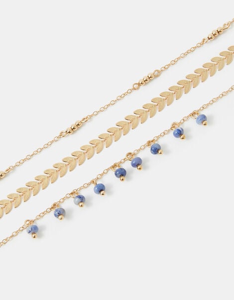 3-Pack Leaf Bead Charm Anklets, , large