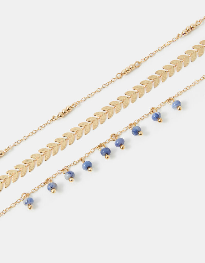 3-Pack Leaf Bead Charm Anklets, , large