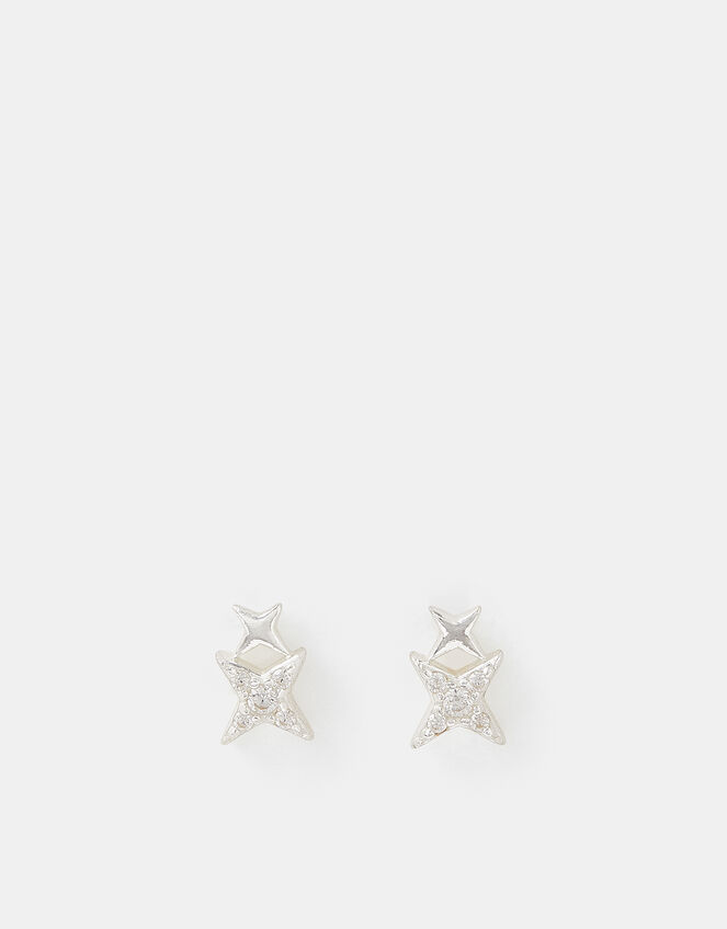 Sterling Silver Star Climber Stud Earrings, , large