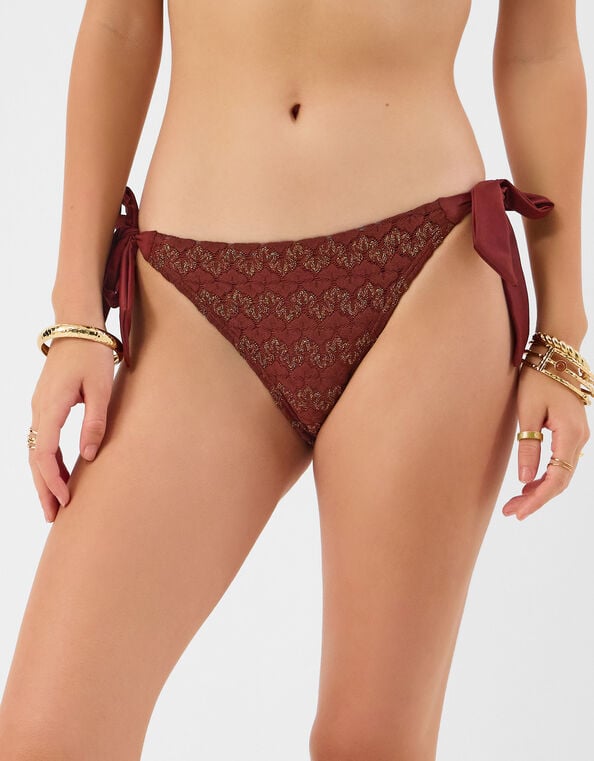 Crochet Tie Side Bikini Bottoms, Bronze (BRONZE), large