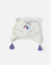 Girls Fluffy Unicorn Chullo Hat, Ivory (IVORY), large