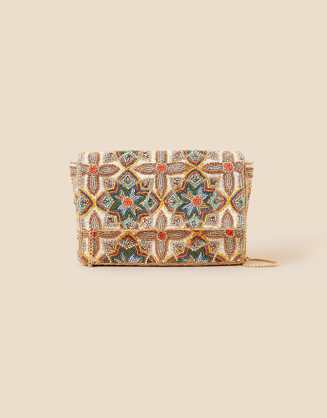 Tile Print Hand-Embellished Clutch Bag, , large