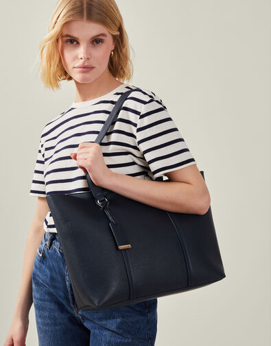 Faux Leather Tote Bag, Blue (NAVY), large