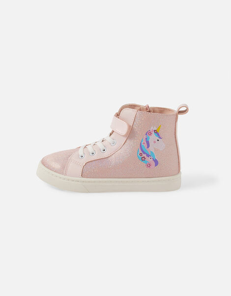 Girls Unicorn High Top Trainers Pink, Pink (PINK), large