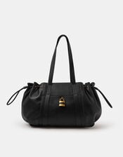 Padlock Ruched Shoulder Bag, Black (BLACK), large