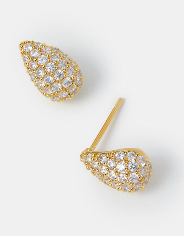 14ct Gold-Plated Diamanté Curve Teardrop Earrings, , large