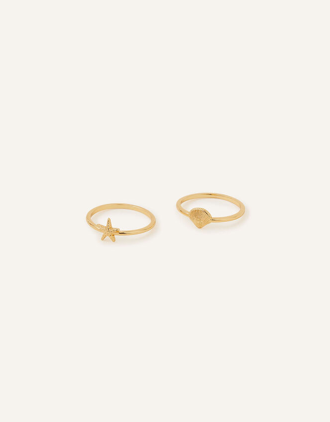 14ct Gold-Plated Shell Ring Set of Two , Gold (GOLD), large