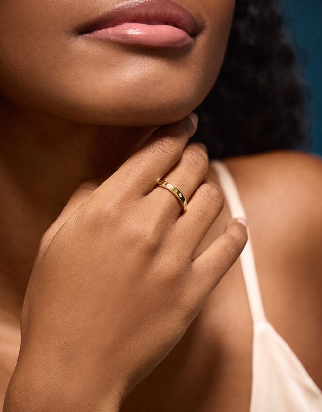 14ct Gold-Plated Diamanté Star Ring, Gold (GOLD), large