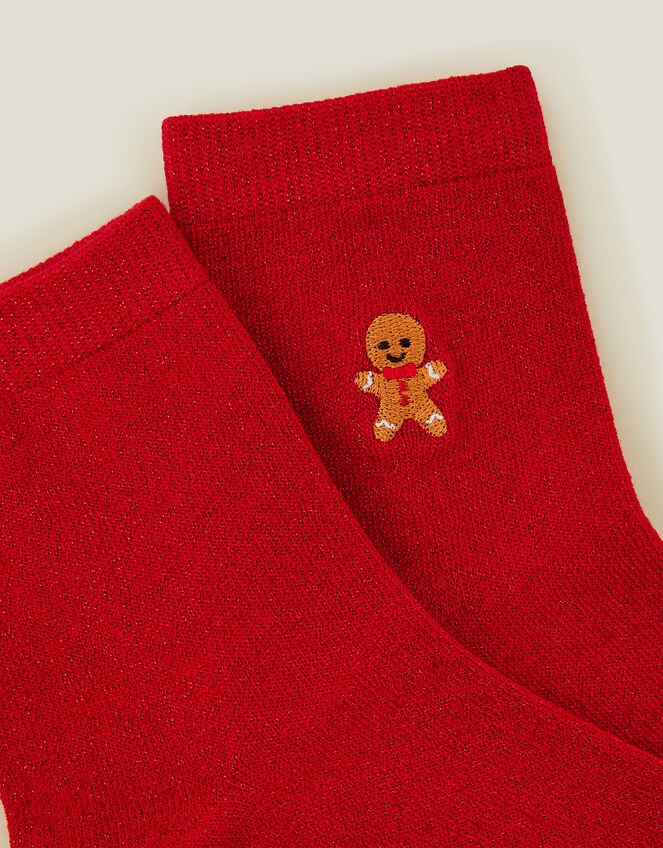 Embroidered Metallic Gingerbread Socks, , large