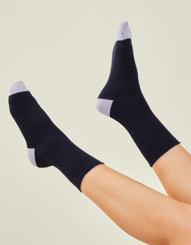 Cosy Rib Knit Socks, Blue (NAVY), large