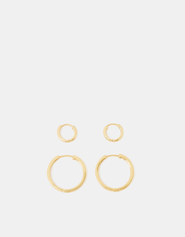 2-Pack 14ct Gold-Plated Hoop Earrings, , large