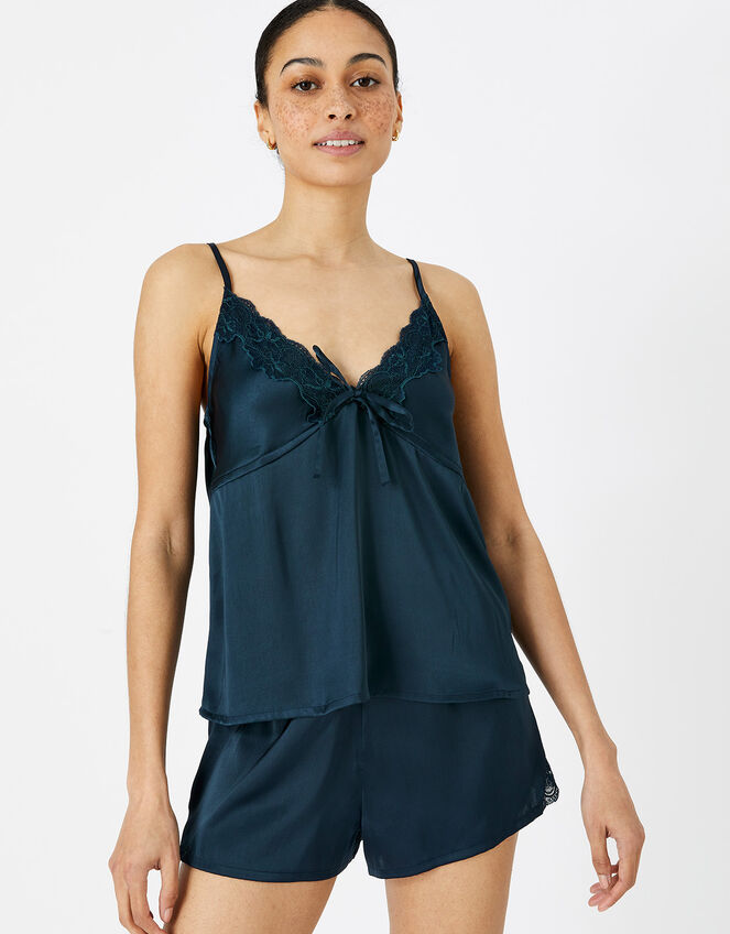 Satin Tie Front Vest Pyjama Set, Blue (NAVY), large