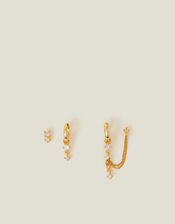 3-Pack 14ct Gold-Plated Sparkle Chain Hoop Earrings, , large